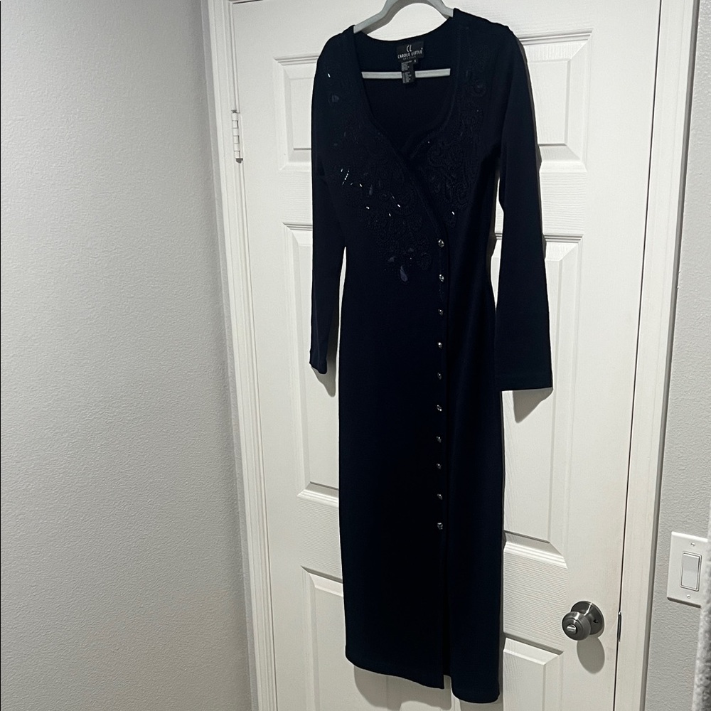 Carole Little Midnight Blue Embroidered Sweater Dress